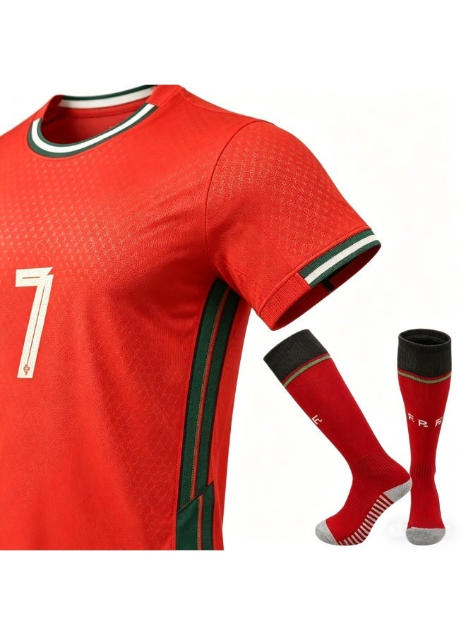 HOMESTAR Adults Football Jersey Set, New Ronaldo Jersey 7 With Socks Football Uniform Set – Portugal 7 Jersey Football Shirt, Adults Soccer Shirt Sportswear Set, Ideal For Fans and Players, Size Parameters For Men Women Youth - Image 3