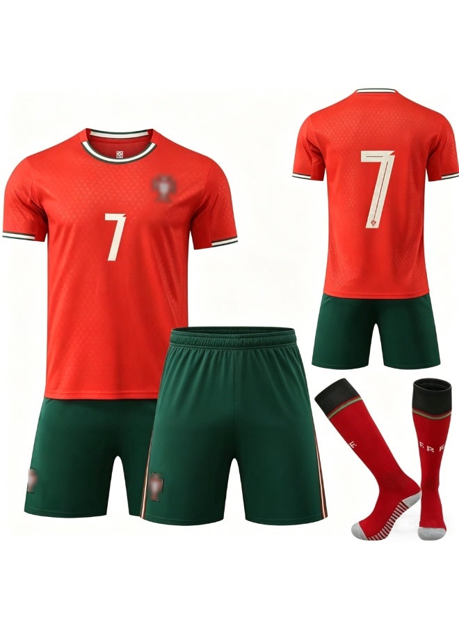 HOMESTAR Adults Football Jersey Set, New Ronaldo Jersey 7 With Socks Football Uniform Set – Portugal 7 Jersey Football Shirt, Adults Soccer Shirt Sportswear Set, Ideal For Fans and Players, Size Parameters For Men Women Youth - Image 2