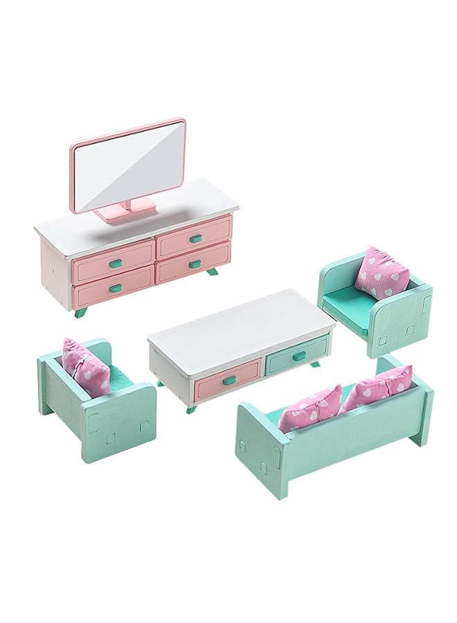 KASTWAVE Wooden Dollhouse Living Room Furniture Set Miniature Accessories Pretend Play Toys For Kids (Living Room) - Image 1
