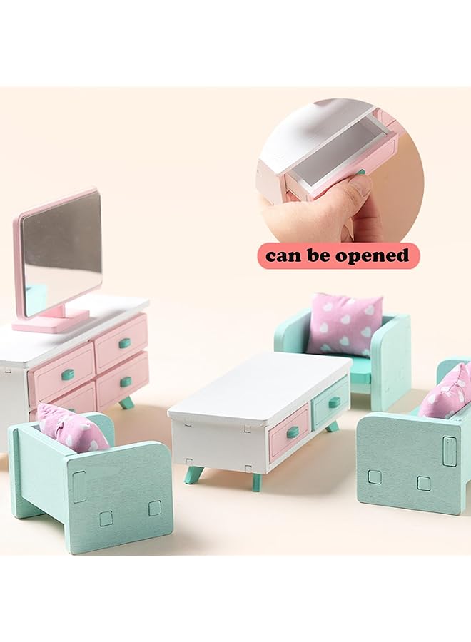KASTWAVE Wooden Dollhouse Living Room Furniture Set Miniature Accessories Pretend Play Toys For Kids (Living Room) - Image 3