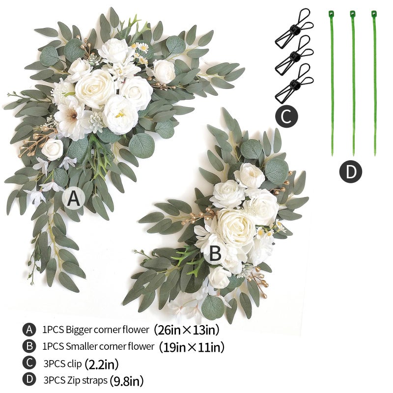 Piklado Faux Arch Flower Swag Set of 2 for Wedding Welcome Signs Floral Swag Wedding Reception Ceremony Signs Decor (White) - Image 2