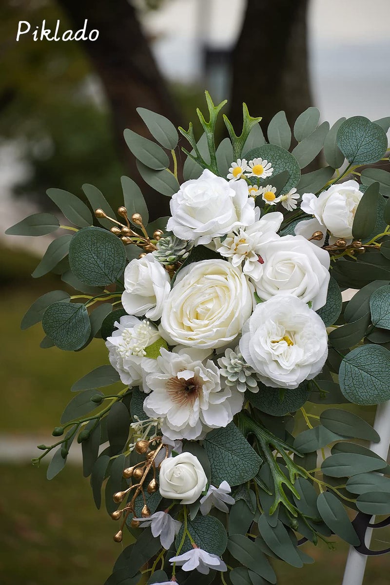 Piklado Faux Arch Flower Swag Set of 2 for Wedding Welcome Signs Floral Swag Wedding Reception Ceremony Signs Decor (White) - Image 5