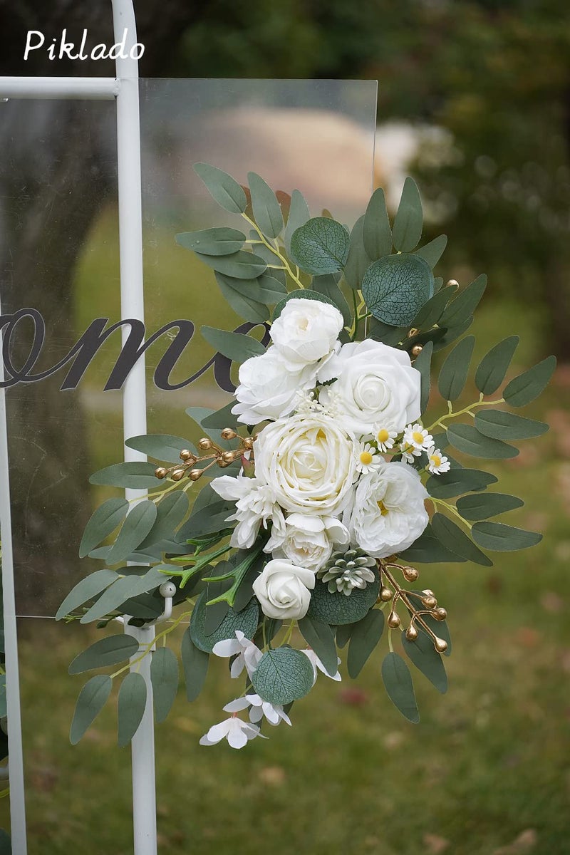 Piklado Faux Arch Flower Swag Set of 2 for Wedding Welcome Signs Floral Swag Wedding Reception Ceremony Signs Decor (White) - Image 4
