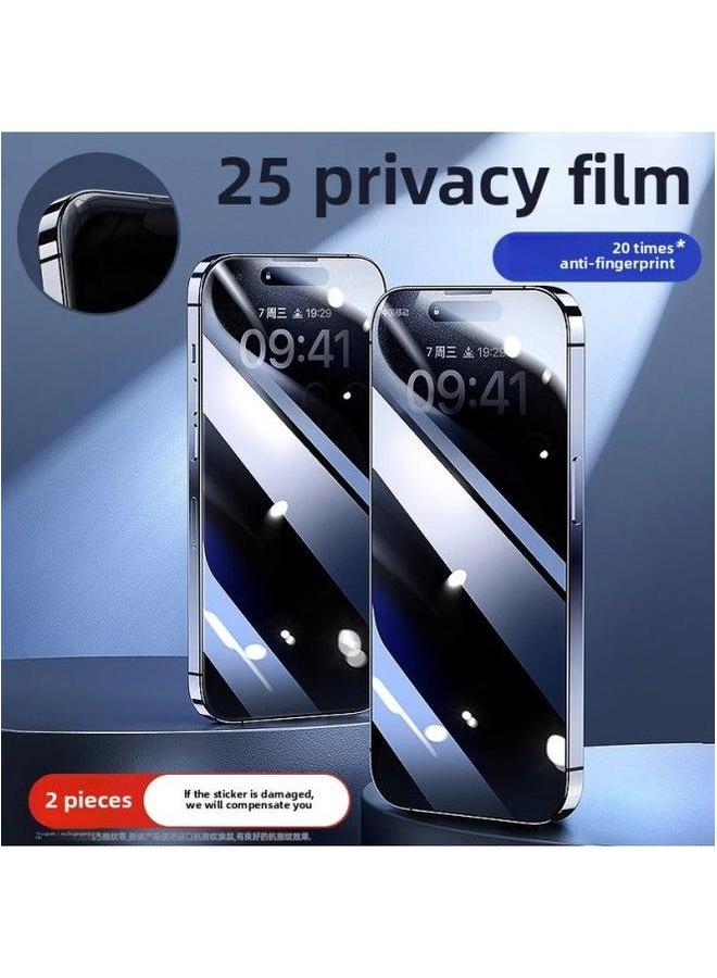 [Fingerprint-free] Applicable To For Iphone15 Tempered Film Iphone 13/14 Mobile Phone 11promax Anti-peep 12 Full Screen X-Colour:【25° Privacy Film♦Pack Of 2】20 Times Stronger Anti-fingerprint♦Damage Compensation Guaranteed-Size:For 15 Pro  - Image 1