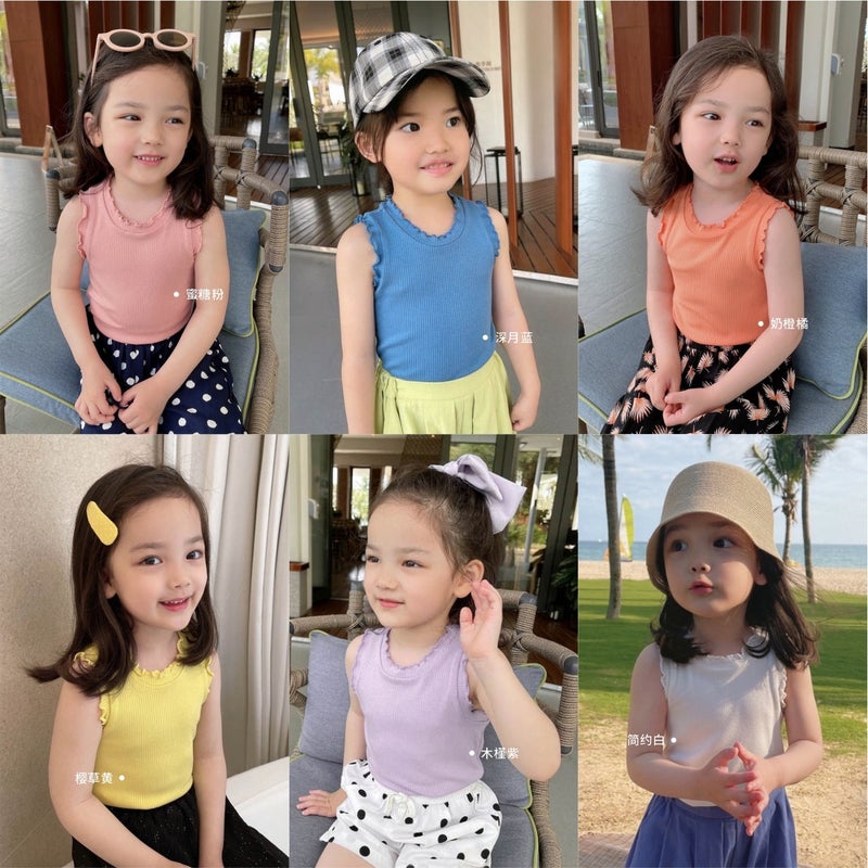 Girls' Summer Tank T-Shirt Round Neck Korean Goods Children's Clothing New Children's Solid Color Base Shirt Knitted Inner Jacket Trendy 6 - Image 2