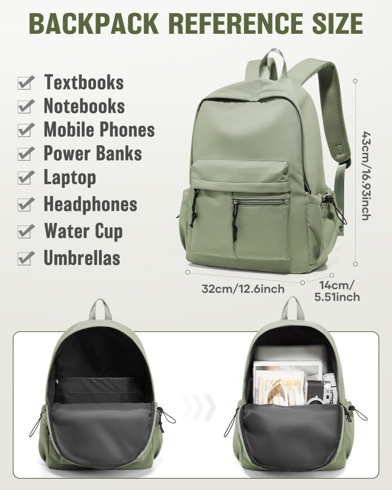 UPPACK School Backpack for Girls Boys Bookbag Cute Aesthetic College Backpack Women Middle High School Teen Students Book Bag Lightweight Gym Work Laptop Casual Daypack Backpacks Men Green - Image 3