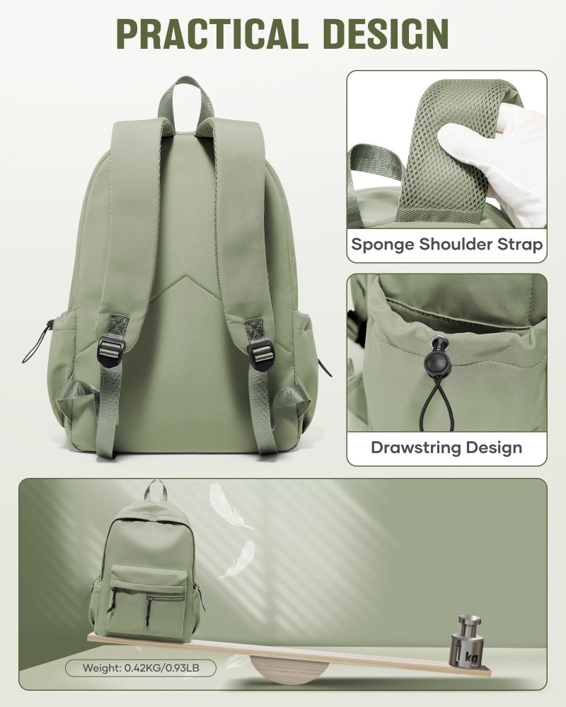 UPPACK School Backpack for Girls Boys Bookbag Cute Aesthetic College Backpack Women Middle High School Teen Students Book Bag Lightweight Gym Work Laptop Casual Daypack Backpacks Men Green - Image 5