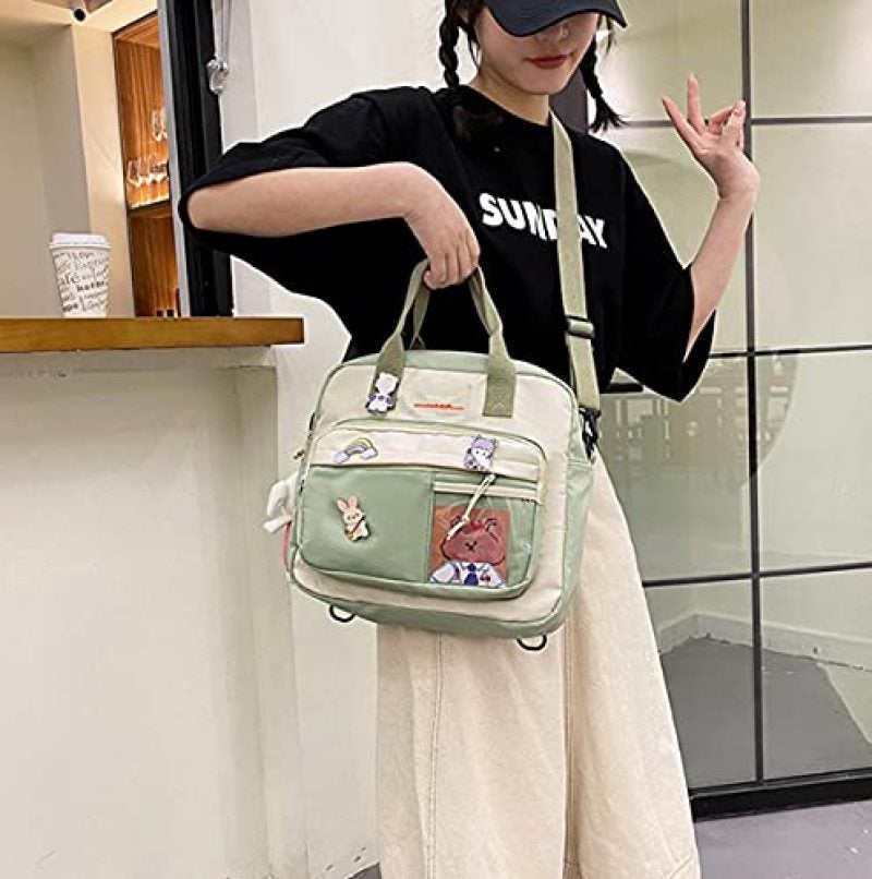 Cute Backpack with Charm Lightweight Water-Resistant Nylon Kawaii Bag - 30-Liter Capacity Padded Shoulder Straps Laptop Backpack for School and Travel - Image 2