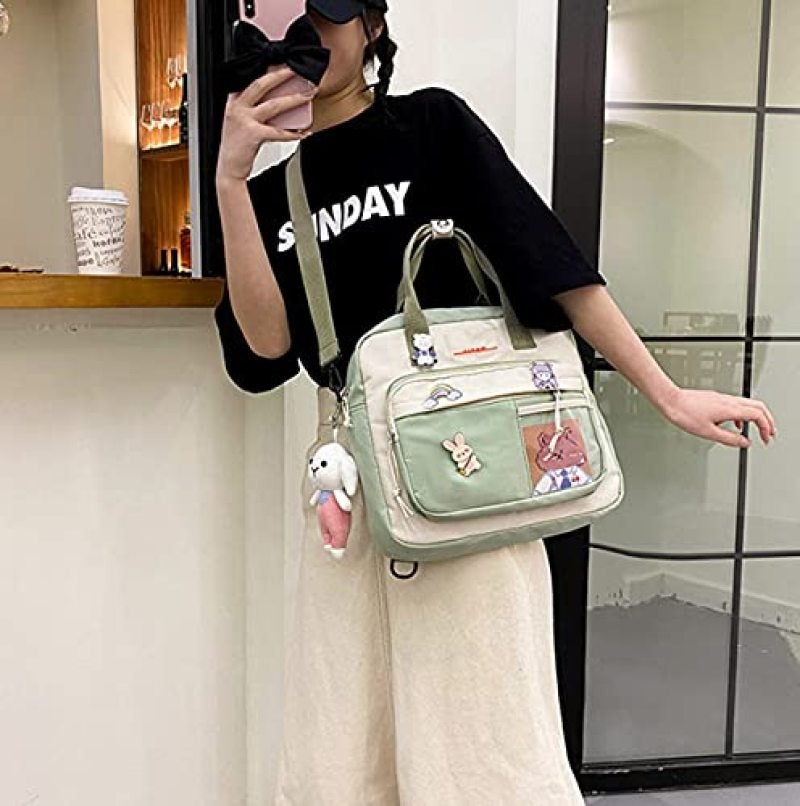 Cute Backpack with Charm Lightweight Water-Resistant Nylon Kawaii Bag - 30-Liter Capacity Padded Shoulder Straps Laptop Backpack for School and Travel - Image 3