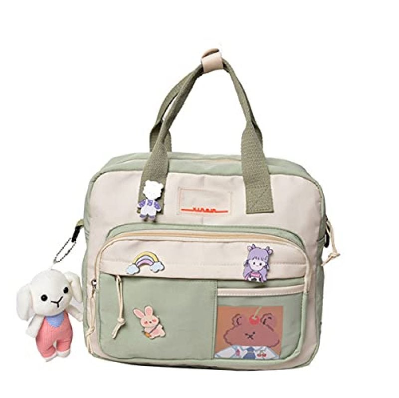 Cute Backpack with Charm Lightweight Water-Resistant Nylon Kawaii Bag - 30-Liter Capacity Padded Shoulder Straps Laptop Backpack for School and Travel - Image 1