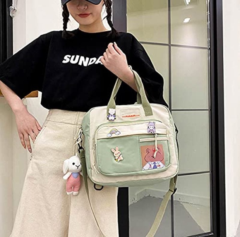 Cute Backpack with Charm Lightweight Water-Resistant Nylon Kawaii Bag - 30-Liter Capacity Padded Shoulder Straps Laptop Backpack for School and Travel - Image 5