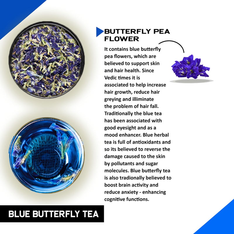 TEACURRY Blue Butterfly Pea Flower Tea- 10 Grams + 20 Drinks | Helps in Skin Glow, Hair Growth, Eyesight, Mood Enhance | Vegan | Imported from Indonesia - Image 2
