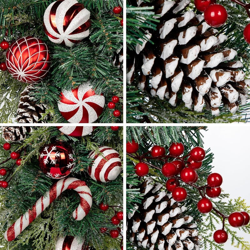 Arborus 30" Christmas Teardrop Swag for Front Door Artificial Winter Swag Garland with Pine Cones, Berry Clusters, Red Ball Ornaments and Ribbons for Thanksgiving Holiday Christmas Decoration - Image 3