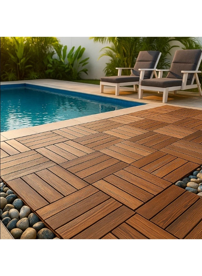 LINGWEI Pack of 10 Wooden 𝑰𝒏𝒕𝒆𝒓𝒍𝒐𝒄𝒌𝒊𝒏𝒈 𝑫𝒆𝒄𝒌 𝑻𝒊𝒍𝒆𝒔 Waterproof Outdoor & Indoor Patio Tiles - Image 4