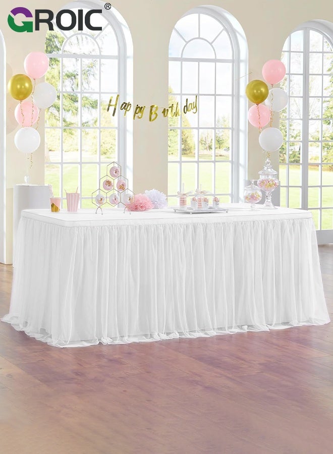 GROIC 6 FT White Tulle Table Skirt,Table Skirt Tablecloth for Round Rectangular Tables,Party Table Cover,Table Cloth for Banquet, Wedding, Baby Shower,Party Decorations - Image 1