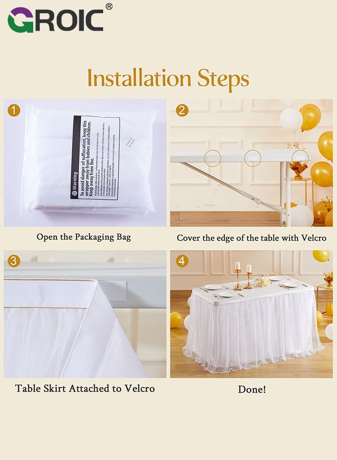 GROIC 6 FT White Tulle Table Skirt,Table Skirt Tablecloth for Round Rectangular Tables,Party Table Cover,Table Cloth for Banquet, Wedding, Baby Shower,Party Decorations - Image 4