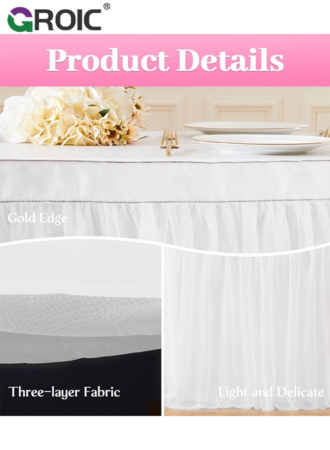 GROIC 6 FT White Tulle Table Skirt,Table Skirt Tablecloth for Round Rectangular Tables,Party Table Cover,Table Cloth for Banquet, Wedding, Baby Shower,Party Decorations - Image 2