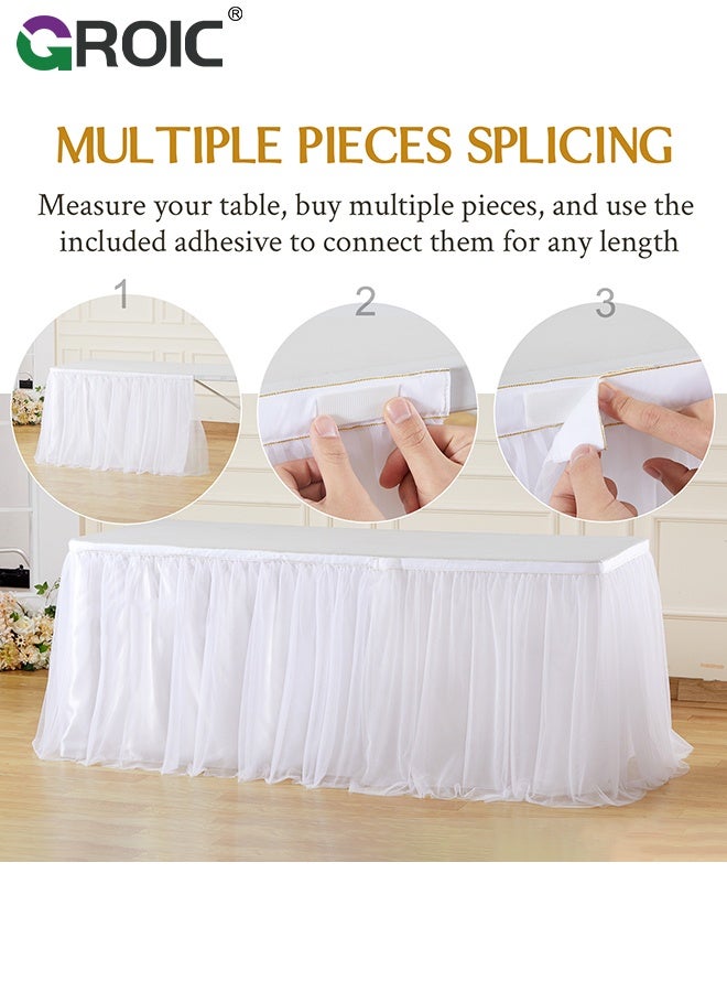 GROIC 6 FT White Tulle Table Skirt,Table Skirt Tablecloth for Round Rectangular Tables,Party Table Cover,Table Cloth for Banquet, Wedding, Baby Shower,Party Decorations - Image 3