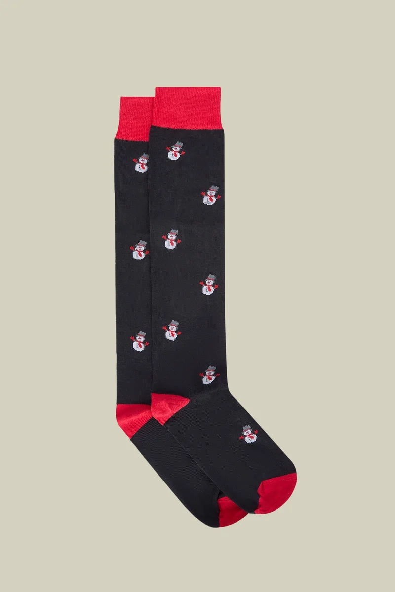 دوبل غانغر Men's long socks in stockinette stitch with a Christmas pattern, made in Italy - DK Blue