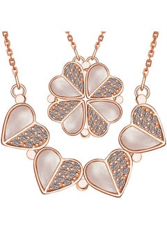 Four Leaf Clover Chain Necklace For Women, Rose Gold Heart Lucky Love Crystal Pendant For Girl, Magnetic Diamond Charm Jewelry For Friend