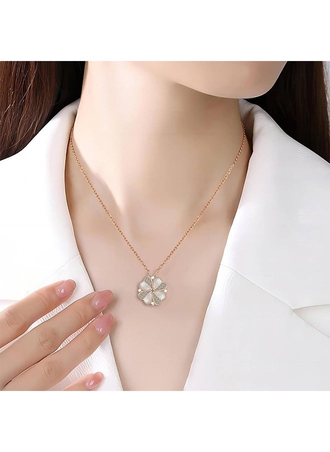 HS - Four Leaf Clover Chain Necklace For Women, Rose Gold Heart Lucky Love Crystal Pendant For Girl, Magnetic Diamond Charm Jewelry For Friend - Image 1