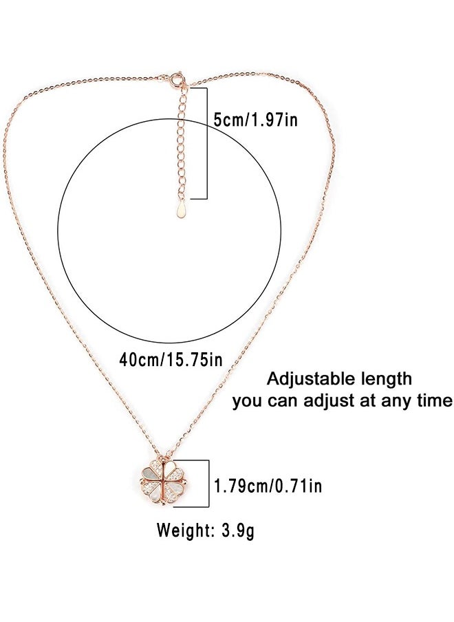 HS - Four Leaf Clover Chain Necklace For Women, Rose Gold Heart Lucky Love Crystal Pendant For Girl, Magnetic Diamond Charm Jewelry For Friend - Image 1