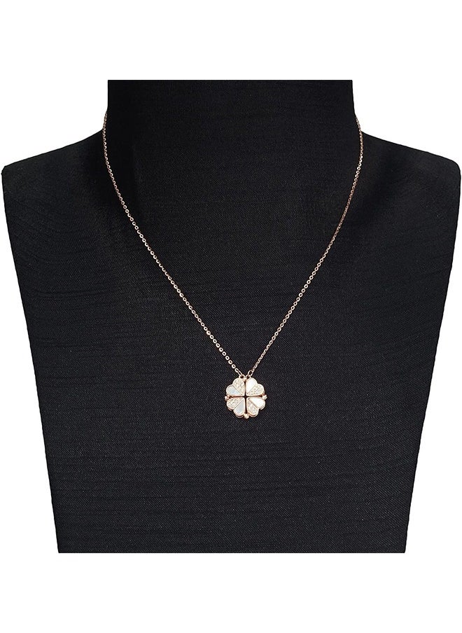 HS - Four Leaf Clover Chain Necklace For Women, Rose Gold Heart Lucky Love Crystal Pendant For Girl, Magnetic Diamond Charm Jewelry For Friend - Image 1