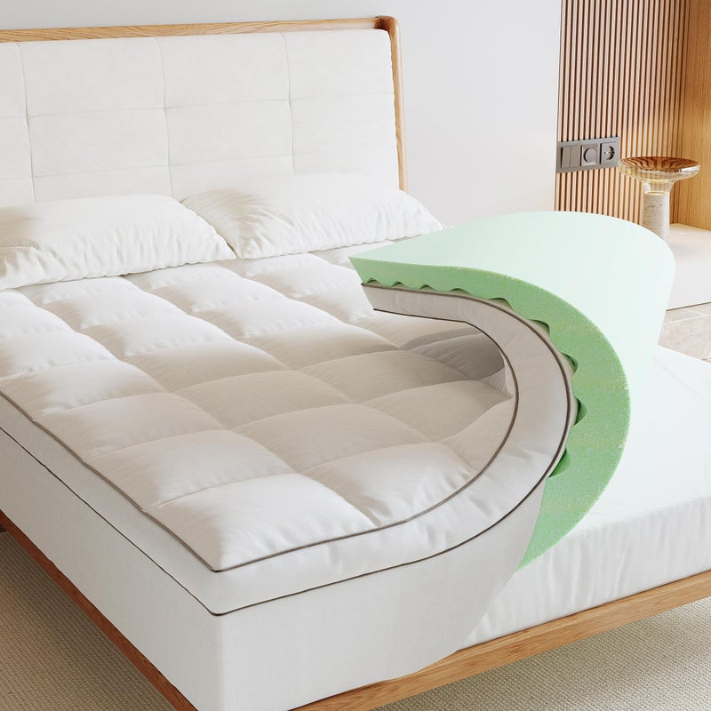 Lazyzizi Lazyzizi Memory Foam Mattress Topper Queen 4inch Dual Layer Cooling 2Gel Green Tea Memory Foam  2 Pillow Top Mattress Pad 821inch Deep Pocket Egg Crate for Back Pain Relief