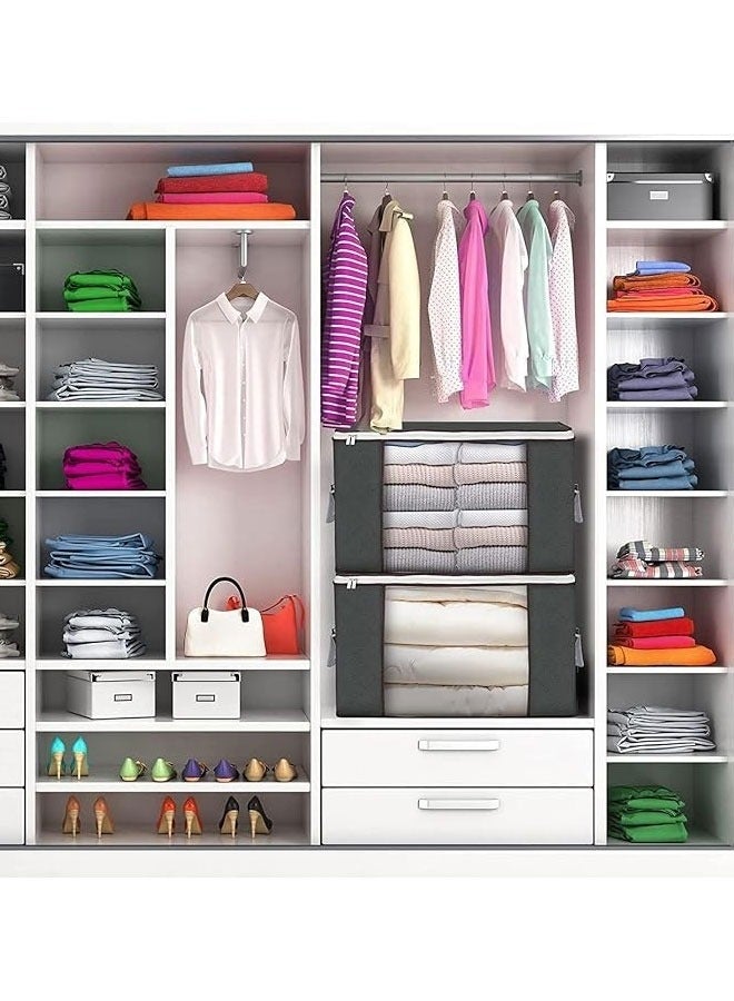 عام صندوق تخزين كبير السعة مكون من 6 قطع للملابس وحقائب تخزين البطانيات القابلة للطي ومنظم الخزانة وحاويات التخزين مع أغطية ومقبض، نافذة شفافة للبطانيات والملابس والفراش 90 لترًا (رمادي) - Image 4