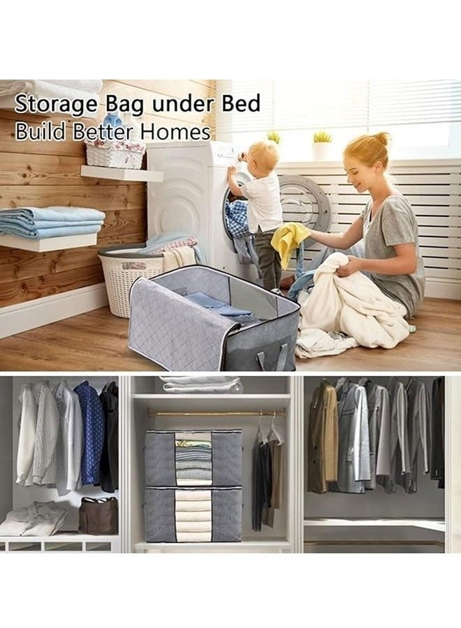 عام صندوق تخزين كبير السعة مكون من 6 قطع للملابس وحقائب تخزين البطانيات القابلة للطي ومنظم الخزانة وحاويات التخزين مع أغطية ومقبض، نافذة شفافة للبطانيات والملابس والفراش 90 لترًا (رمادي) - Image 3