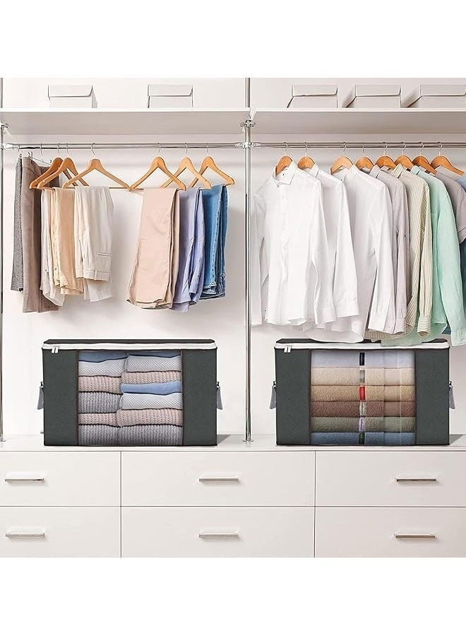 عام صندوق تخزين كبير السعة مكون من 6 قطع للملابس وحقائب تخزين البطانيات القابلة للطي ومنظم الخزانة وحاويات التخزين مع أغطية ومقبض، نافذة شفافة للبطانيات والملابس والفراش 90 لترًا (رمادي) - Image 5