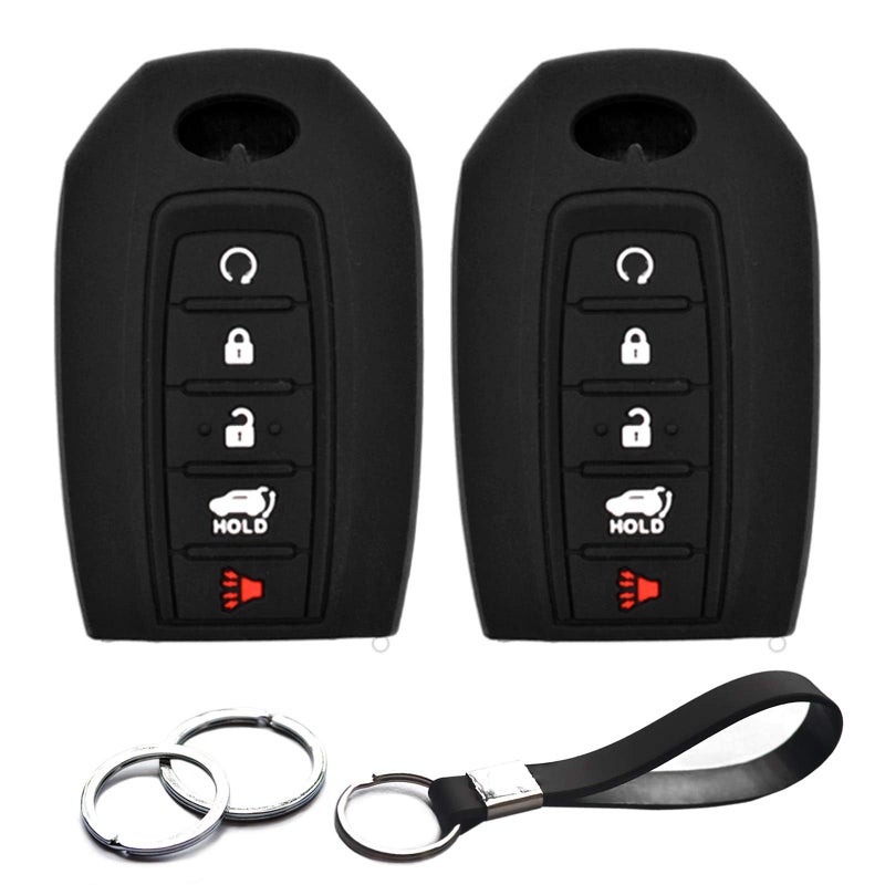 INFIPAR 2pcs Compatible with Infiniti Q50 Q60 QX50 QX55 QX60 Smart 5 Buttons Key Fob Cover Case Key Chain Protector Keyless Entry Remote Holder