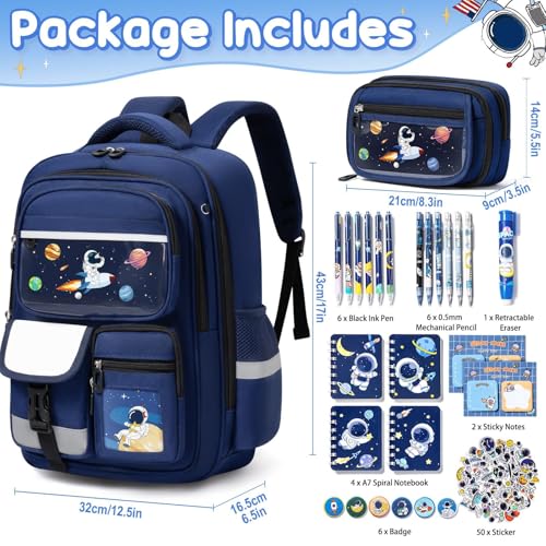 Fimibuke Kids Backpack for School Boys 30PCS Space Toddler School Supplies Stationery Set with Bookbag Pencil Case Pins Gel Pens Pencils Notebooks for Back to School Kindergarten Elementary Student - Image 3