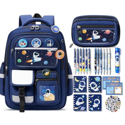 Fimibuke Kids Backpack for School Boys 30PCS Space Toddler School Supplies Stationery Set with Bookbag Pencil Case Pins Gel Pens Pencils Notebooks for Back to School Kindergarten Elementary Student - Image 1