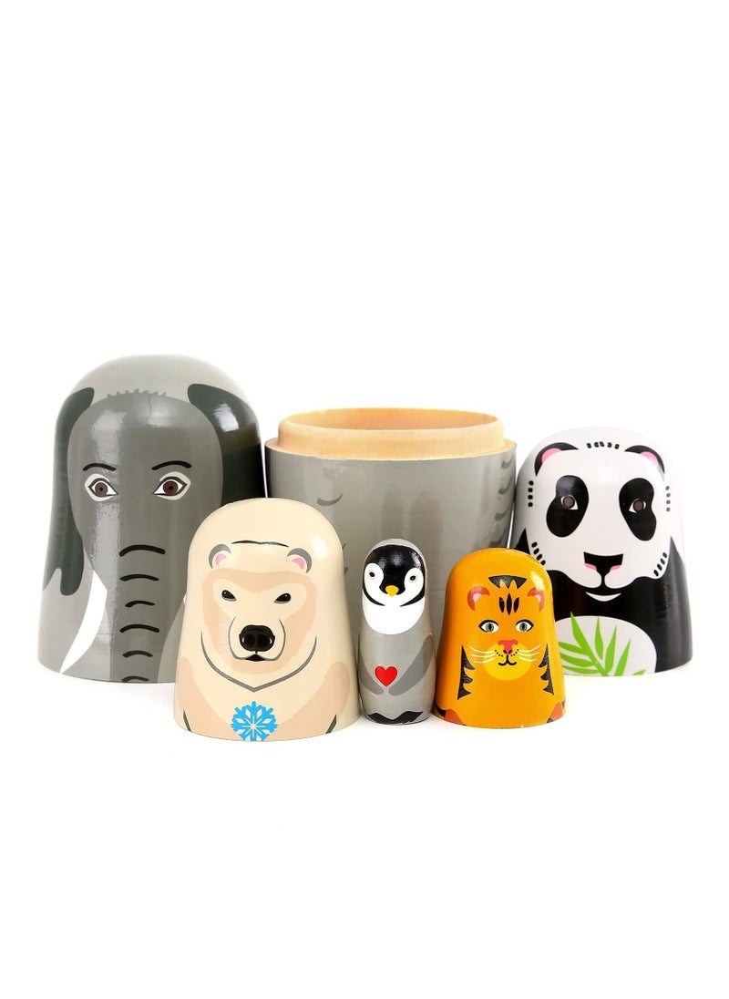 SYOSI 5pcs Beautiful Handmade Wooden Animal Nesting Dolls Elephant Panda Nesting Dolls Gift Russian Nesting Wishing Dolls Matryoshka Traditional  - Image 5