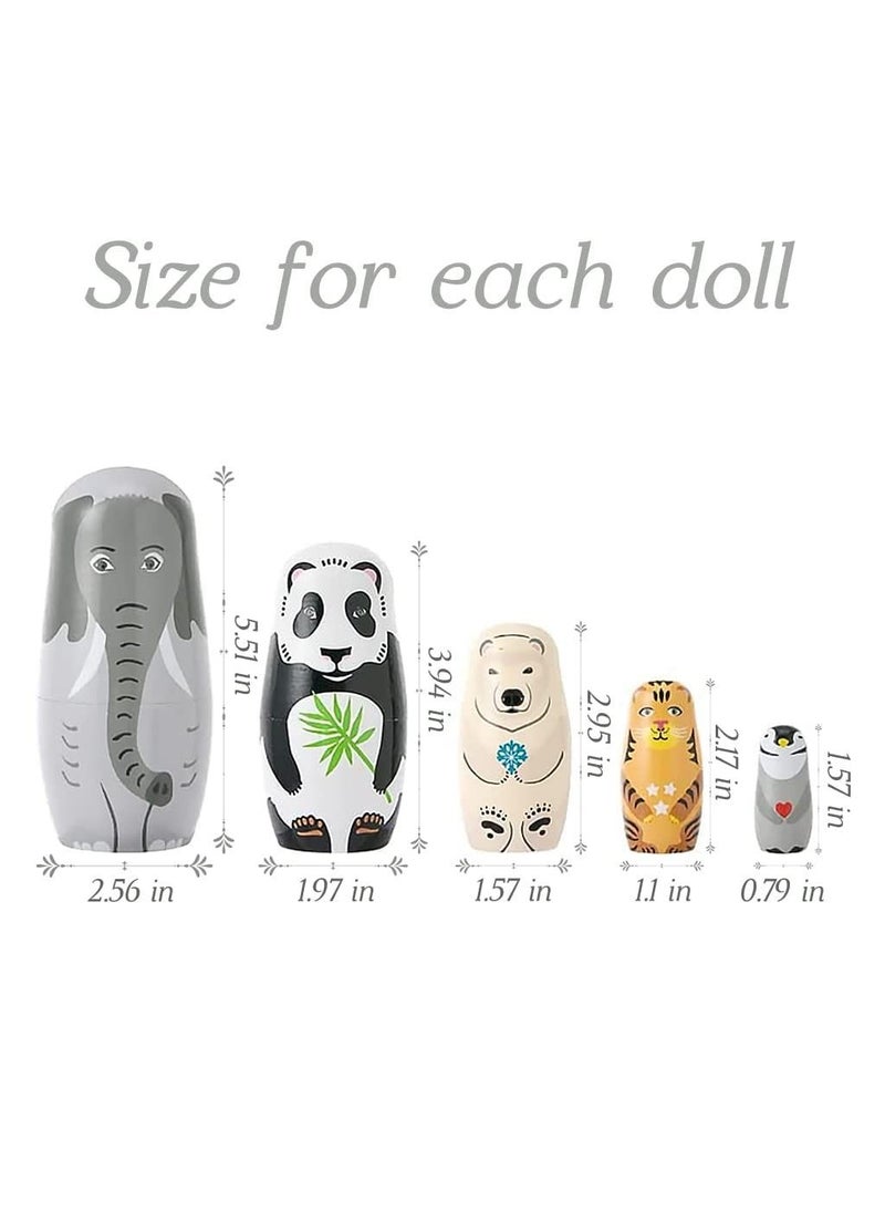 SYOSI 5pcs Beautiful Handmade Wooden Animal Nesting Dolls Elephant Panda Nesting Dolls Gift Russian Nesting Wishing Dolls Matryoshka Traditional  - Image 3
