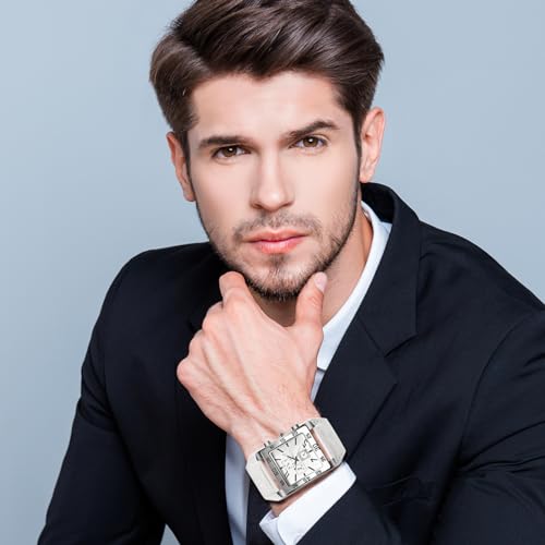 Avaner Men's Leather Square Watches: Steampunk Oversize Large Dial Big Face Wide Band Wrist Watch - Image 2
