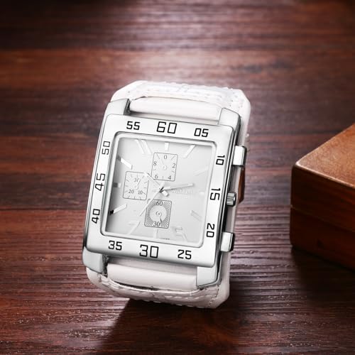 Avaner Men's Leather Square Watches: Steampunk Oversize Large Dial Big Face Wide Band Wrist Watch - Image 4