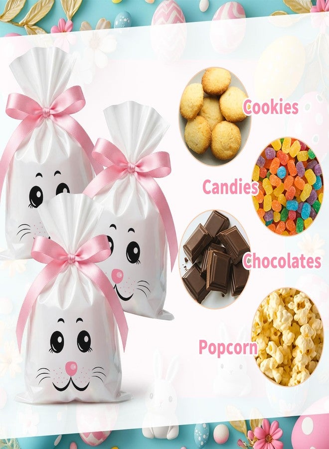 Tenare 100 Pcs Cellophane Treat Bags with Tie Ribbon, 6 x 9 Inch Plastic Gift Candy Bag 25 Yards Ribbon for Goodie Cookies Party Favor Supplies (White Bunny - Image 4