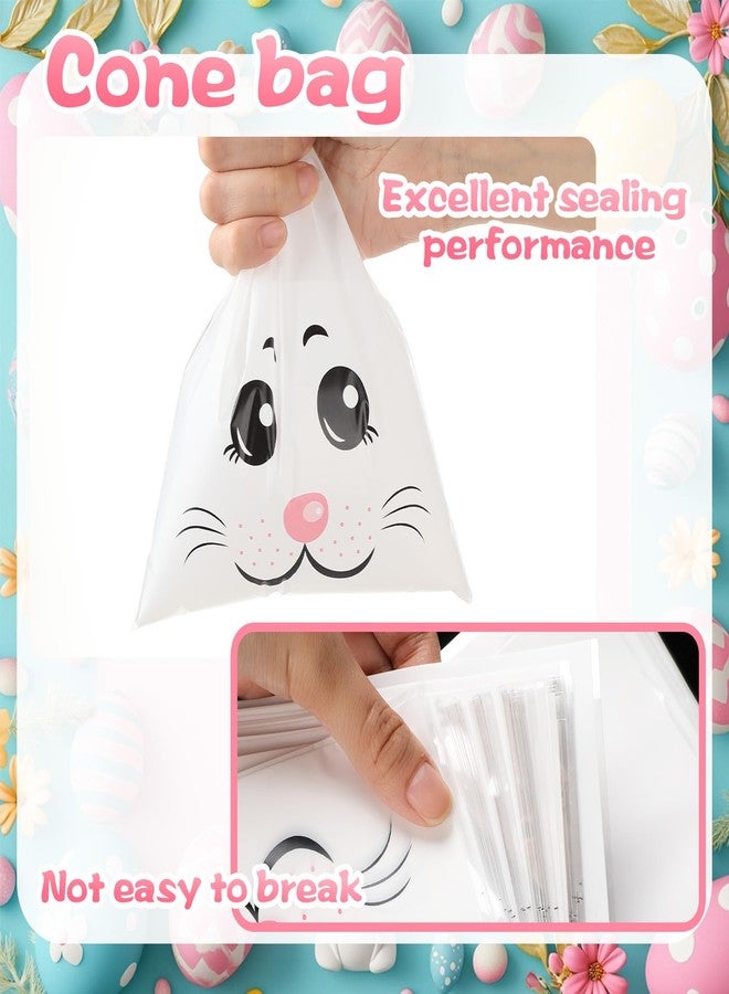 Tenare 100 Pcs Cellophane Treat Bags with Tie Ribbon, 6 x 9 Inch Plastic Gift Candy Bag 25 Yards Ribbon for Goodie Cookies Party Favor Supplies (White Bunny - Image 3