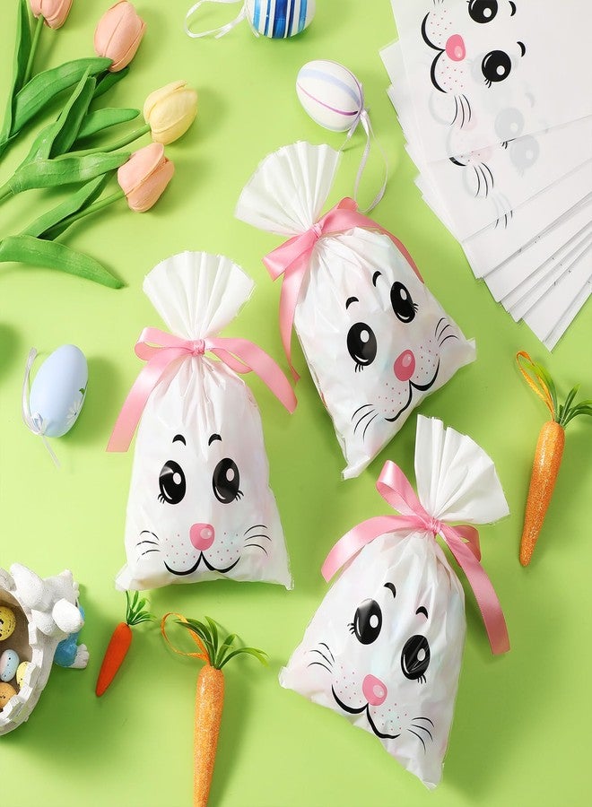 Tenare 100 Pcs Cellophane Treat Bags with Tie Ribbon, 6 x 9 Inch Plastic Gift Candy Bag 25 Yards Ribbon for Goodie Cookies Party Favor Supplies (White Bunny - Image 5