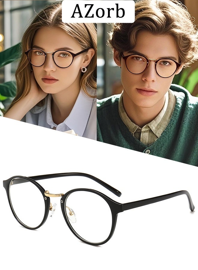AZorb Round Glasses for Women Men Clear Lens eye glasses Stylish with Spring Hinges Lightweight Eyeglasses - Image 1