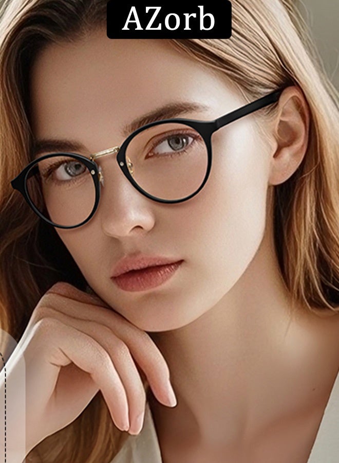 AZorb Round Glasses for Women Men Clear Lens eye glasses Stylish with Spring Hinges Lightweight Eyeglasses - Image 3