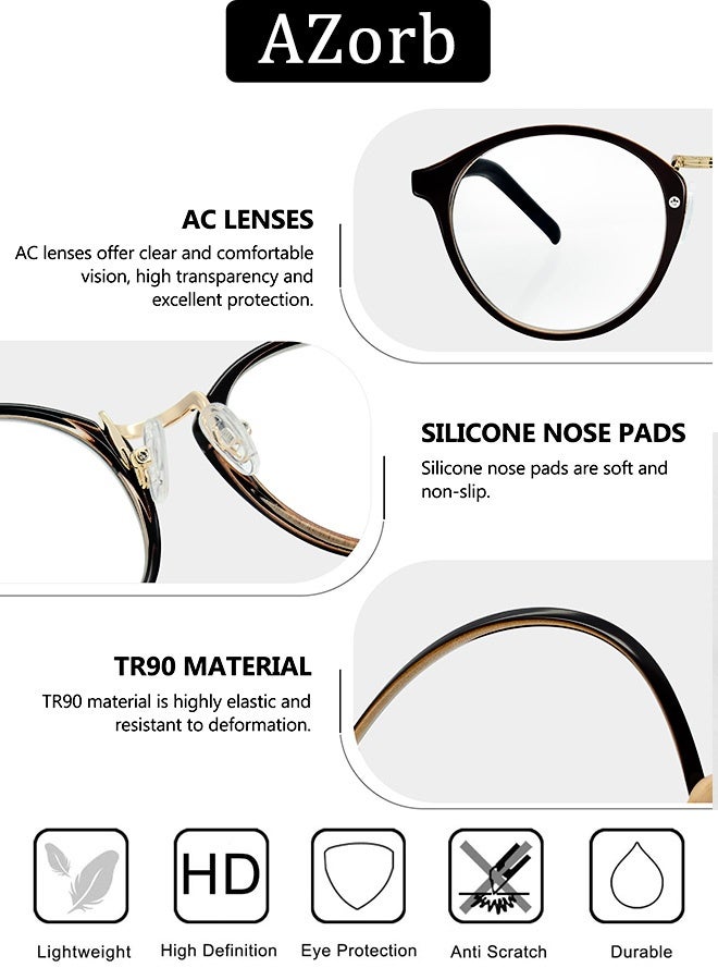 AZorb Round Glasses for Women Men Clear Lens eye glasses Stylish with Spring Hinges Lightweight Eyeglasses - Image 2