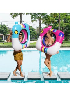 FindUWill FindUWill Inflatable Pool Floats Adult, 2 Pack 42'' Large Pool Float Swimming Ring with 2Pcs Beach Balls, Camera Pool Toys Pool Floaties for Adult Funny, Summer Party Decoration Supplies(Blue & Pink)  - Image 5