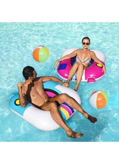 FindUWill FindUWill Inflatable Pool Floats Adult, 2 Pack 42'' Large Pool Float Swimming Ring with 2Pcs Beach Balls, Camera Pool Toys Pool Floaties for Adult Funny, Summer Party Decoration Supplies(Blue & Pink)  - Image 3