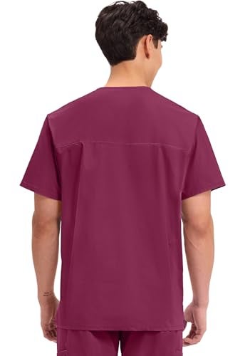 Cherokee Men's V-Neck Top Traditional fit with 4 Pockets, Ultra Soft, Durable, Fade Resistant, 2-Way Stretch Fabric - WW695, L, Wine - Image 3