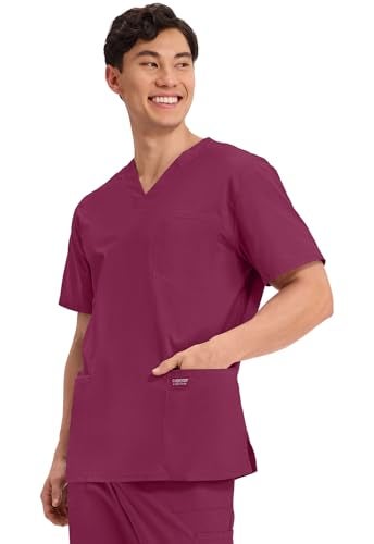 Cherokee Men's V-Neck Top Traditional fit with 4 Pockets, Ultra Soft, Durable, Fade Resistant, 2-Way Stretch Fabric - WW695, L, Wine - Image 2