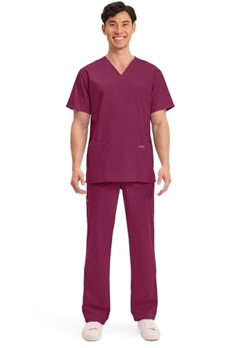 Cherokee Men's V-Neck Top Traditional fit with 4 Pockets, Ultra Soft, Durable, Fade Resistant, 2-Way Stretch Fabric - WW695, L, Wine - Image 5