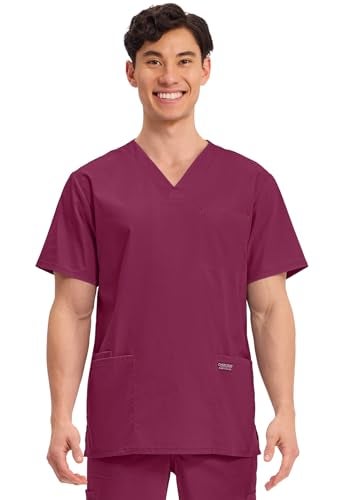 Cherokee Men's V-Neck Top Traditional fit with 4 Pockets, Ultra Soft, Durable, Fade Resistant, 2-Way Stretch Fabric - WW695, L, Wine - Image 1